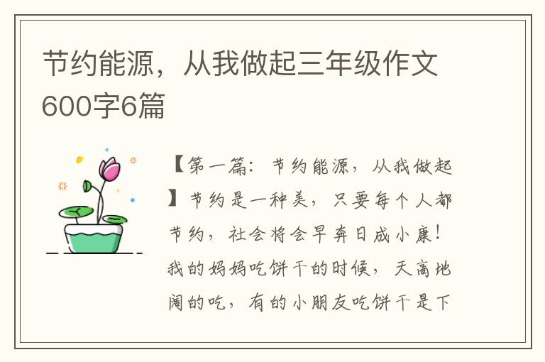 节约能源，从我做起三年级作文600字6篇