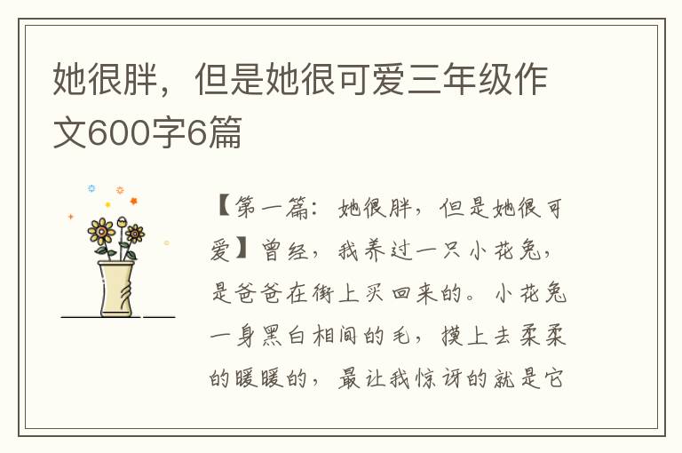 她很胖，但是她很可爱三年级作文600字6篇