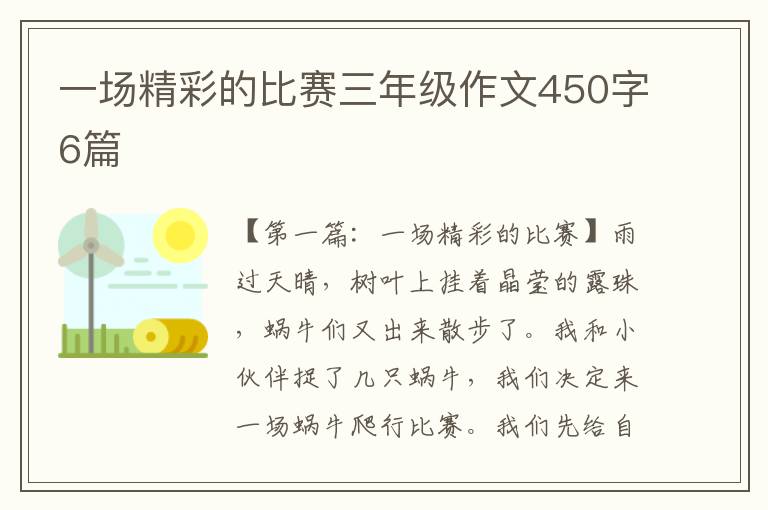 一场精彩的比赛三年级作文450字6篇