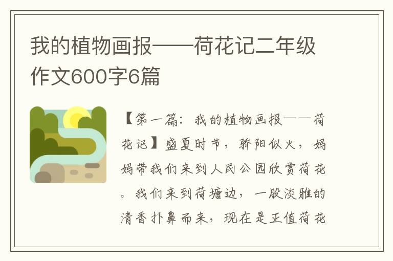 我的植物画报——荷花记二年级作文600字6篇