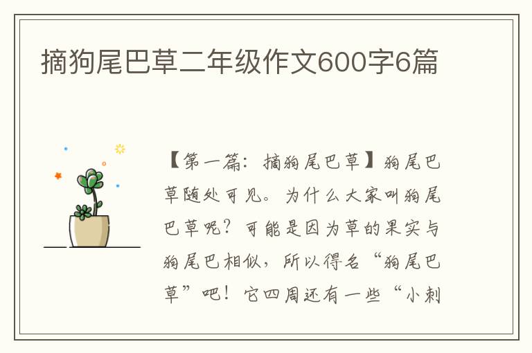 摘狗尾巴草二年级作文600字6篇