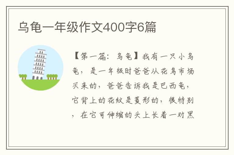 乌龟一年级作文400字6篇