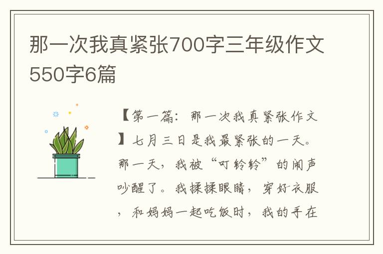 那一次我真紧张700字三年级作文550字6篇