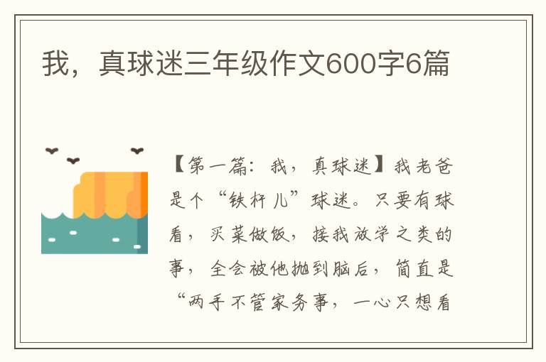 我，真球迷三年级作文600字6篇