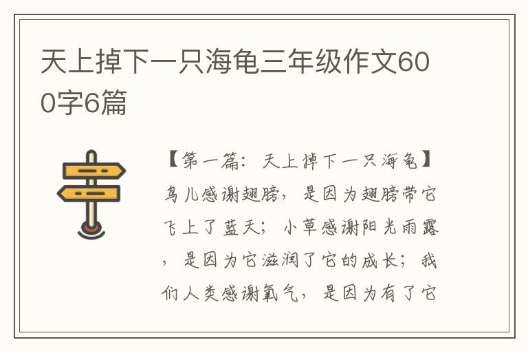 天上掉下一只海龟三年级作文600字6篇