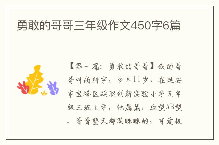 勇敢的哥哥三年级作文450字6篇