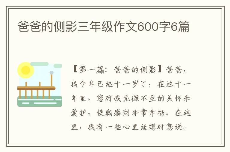 爸爸的侧影三年级作文600字6篇