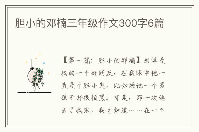 胆小的邓楠三年级作文300字6篇