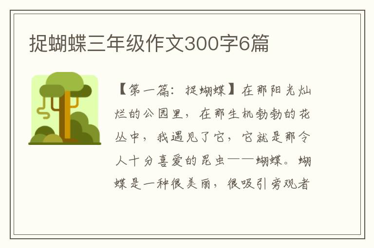 捉蝴蝶三年级作文300字6篇