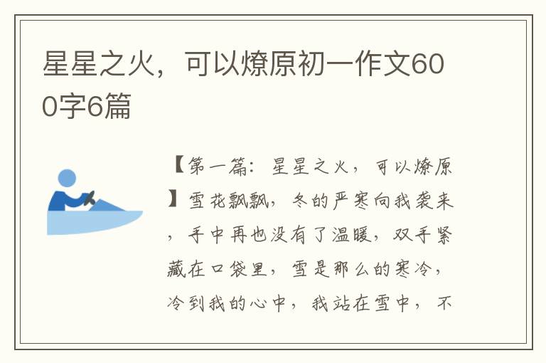 星星之火，可以燎原初一作文600字6篇