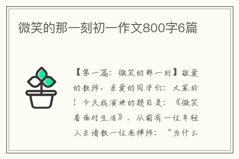 微笑的那一刻初一作文800字6篇