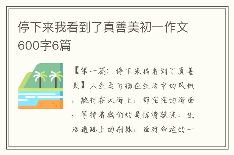 停下来我看到了真善美初一作文600字6篇