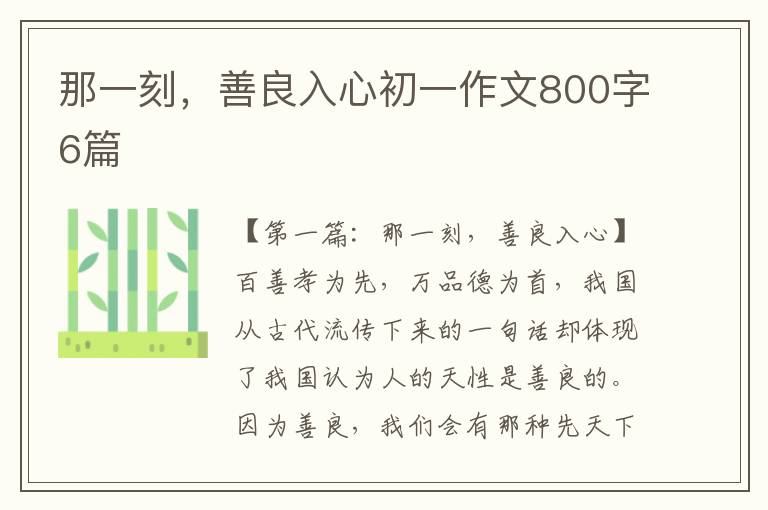 那一刻，善良入心初一作文800字6篇