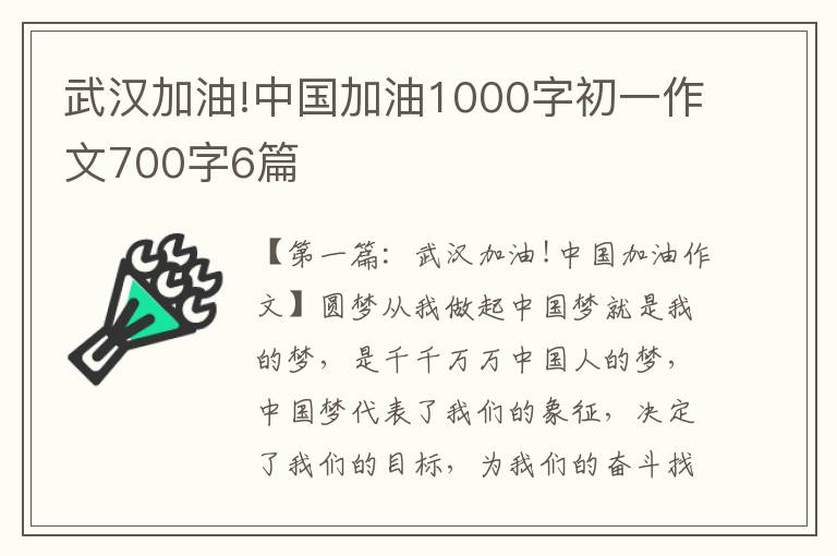 武汉加油!中国加油1000字初一作文700字6篇