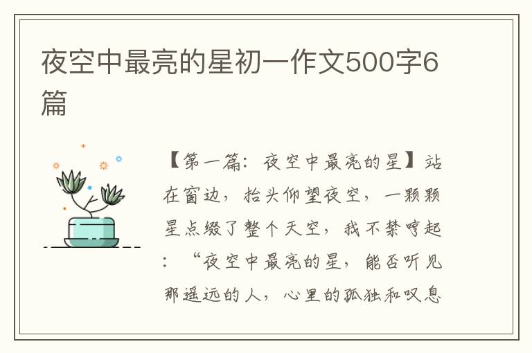 夜空中最亮的星初一作文500字6篇