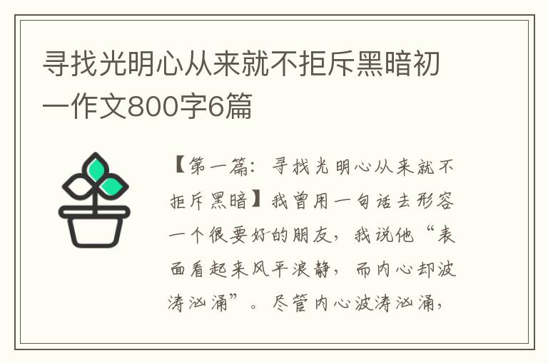 寻找光明心从来就不拒斥黑暗初一作文800字6篇