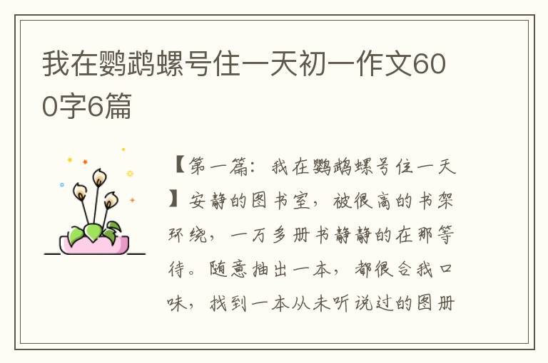 我在鹦鹉螺号住一天初一作文600字6篇