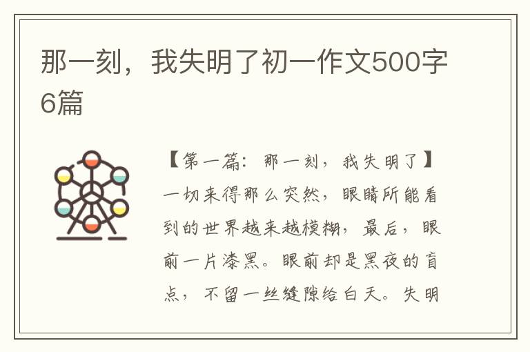 那一刻，我失明了初一作文500字6篇