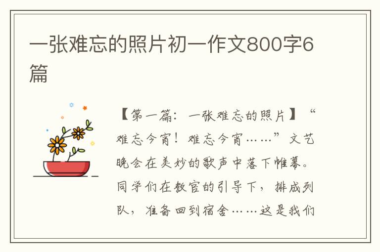 一张难忘的照片初一作文800字6篇