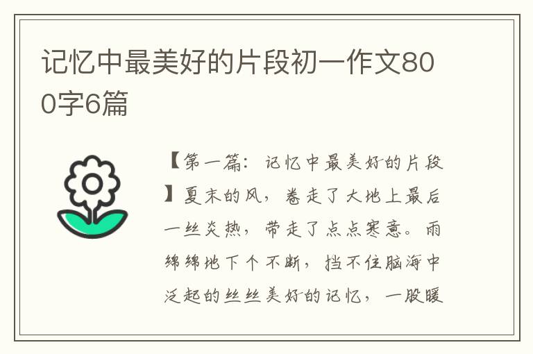 记忆中最美好的片段初一作文800字6篇