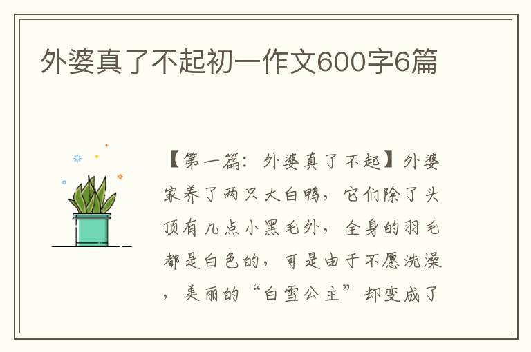 外婆真了不起初一作文600字6篇