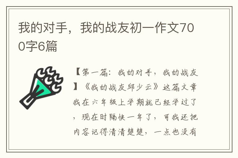 我的对手，我的战友初一作文700字6篇