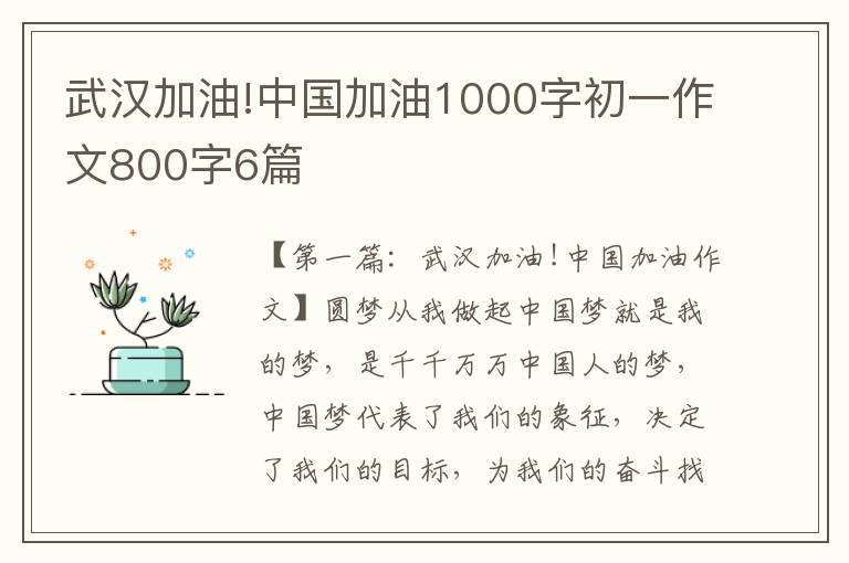 武汉加油!中国加油1000字初一作文800字6篇