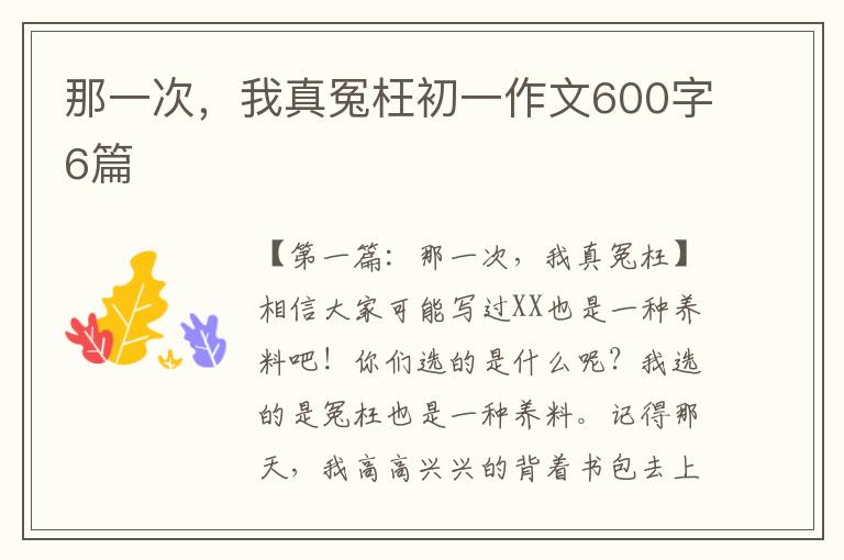 那一次，我真冤枉初一作文600字6篇