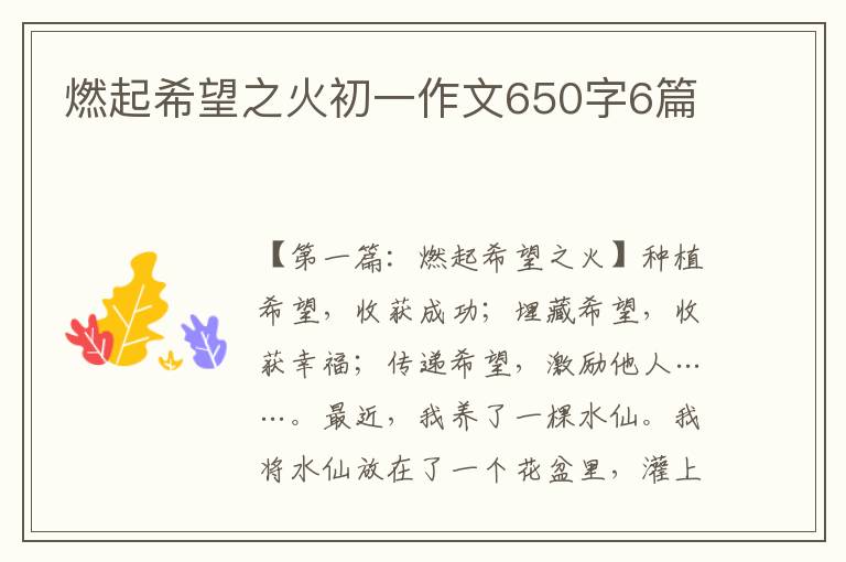 燃起希望之火初一作文650字6篇