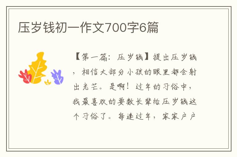 压岁钱初一作文700字6篇