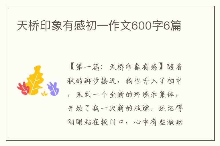 天桥印象有感初一作文600字6篇