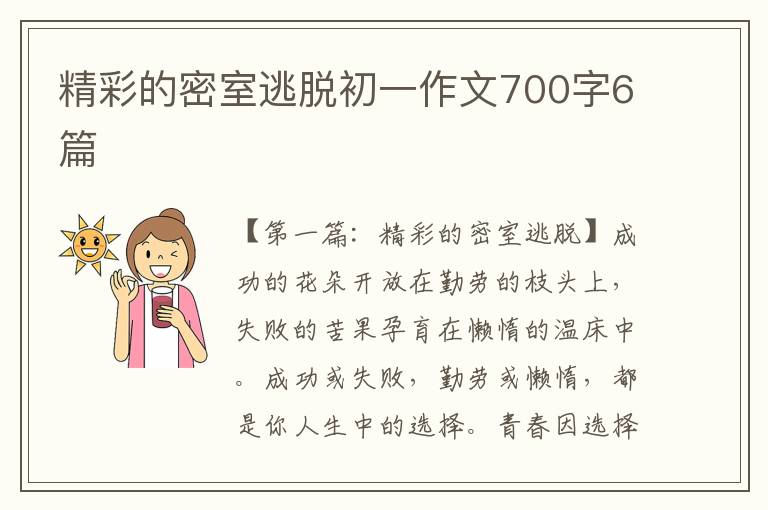 精彩的密室逃脱初一作文700字6篇