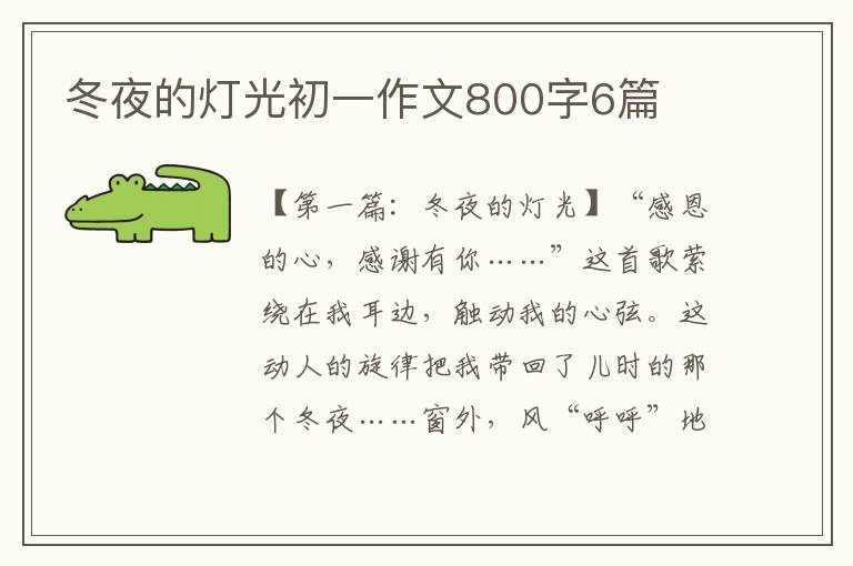 冬夜的灯光初一作文800字6篇