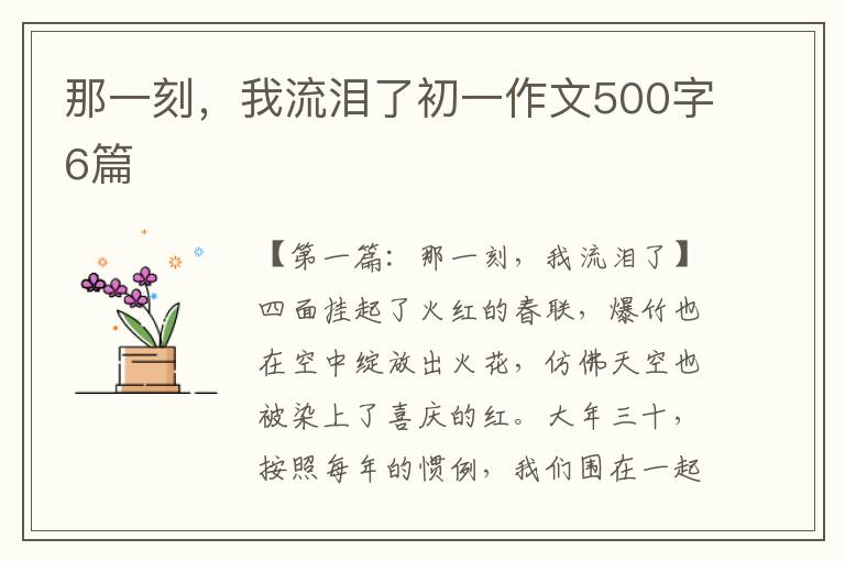 那一刻，我流泪了初一作文500字6篇