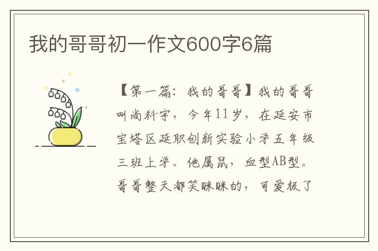 我的哥哥初一作文600字6篇