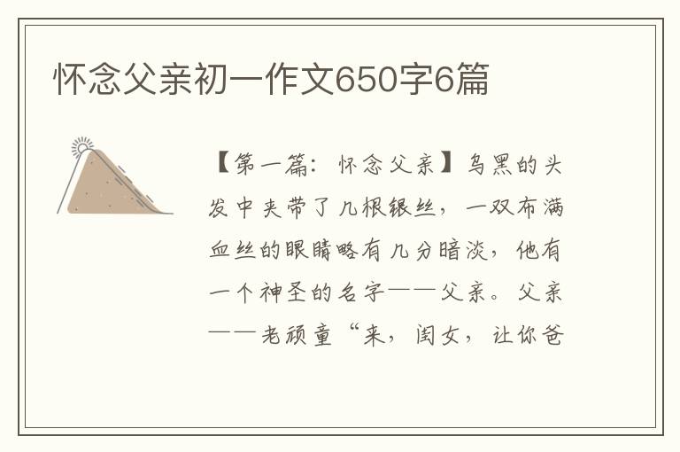 怀念父亲初一作文650字6篇