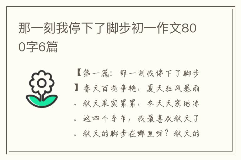 那一刻我停下了脚步初一作文800字6篇