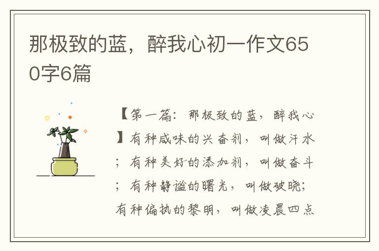 那极致的蓝，醉我心初一作文650字6篇