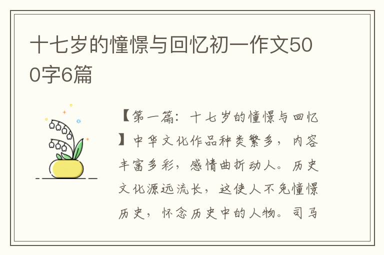 十七岁的憧憬与回忆初一作文500字6篇