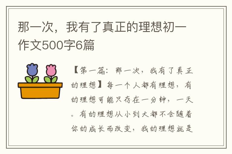 那一次，我有了真正的理想初一作文500字6篇