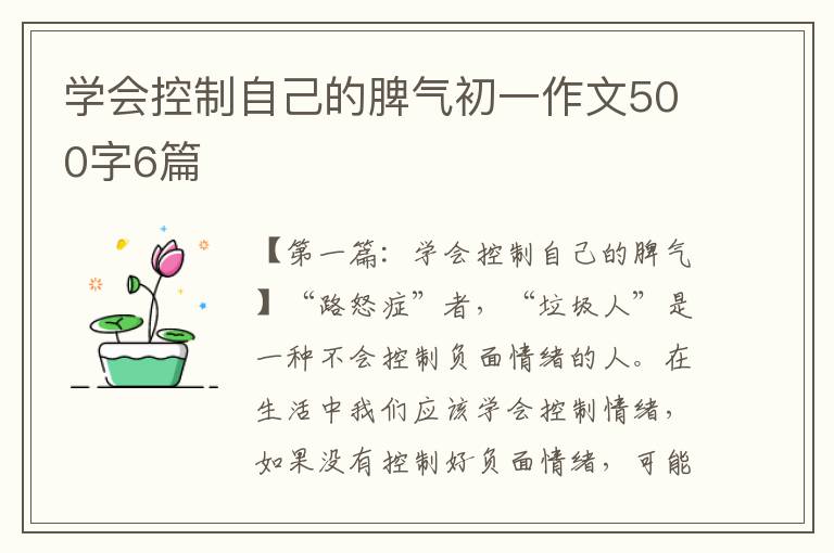 学会控制自己的脾气初一作文500字6篇