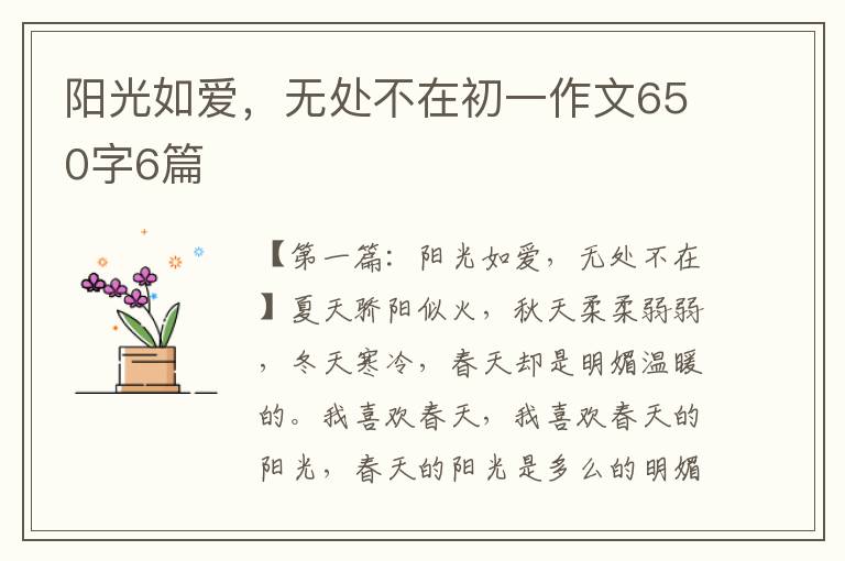 阳光如爱，无处不在初一作文650字6篇