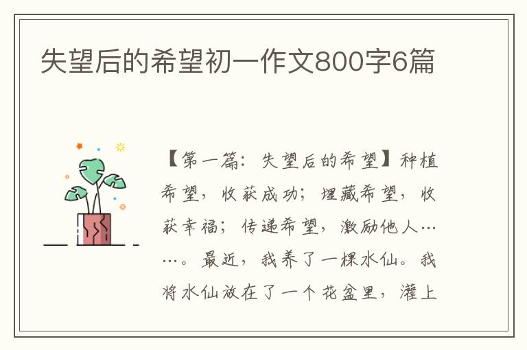 失望后的希望初一作文800字6篇