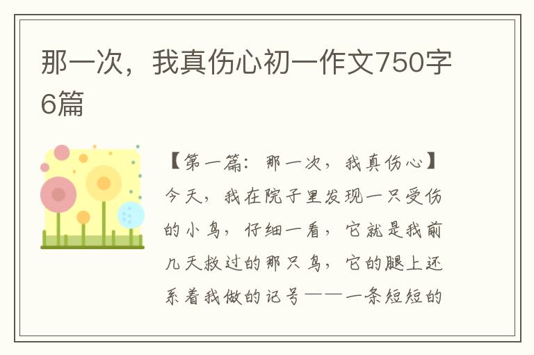 那一次，我真伤心初一作文750字6篇