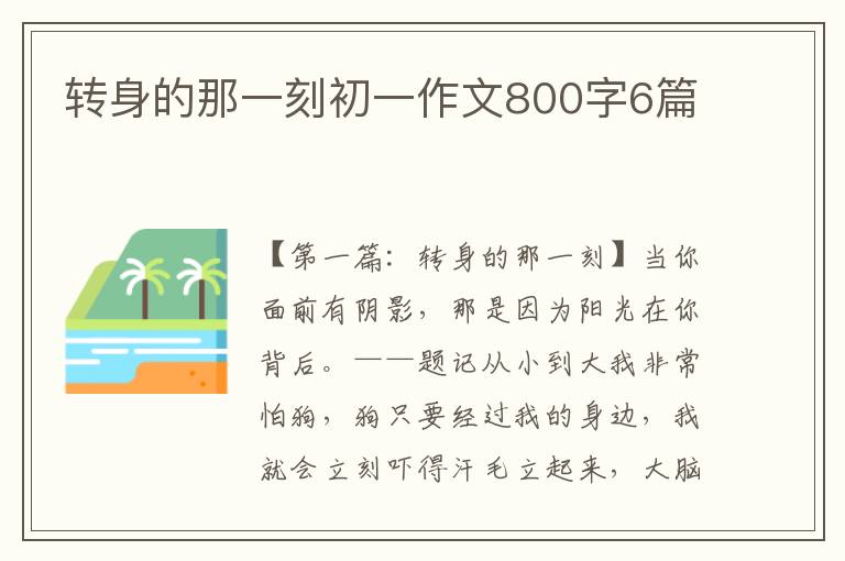 转身的那一刻初一作文800字6篇