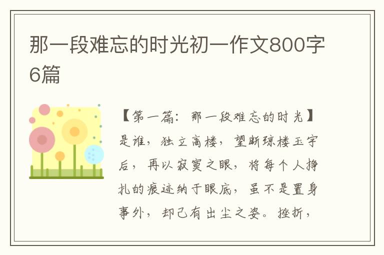 那一段难忘的时光初一作文800字6篇