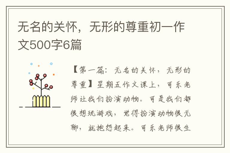 无名的关怀，无形的尊重初一作文500字6篇