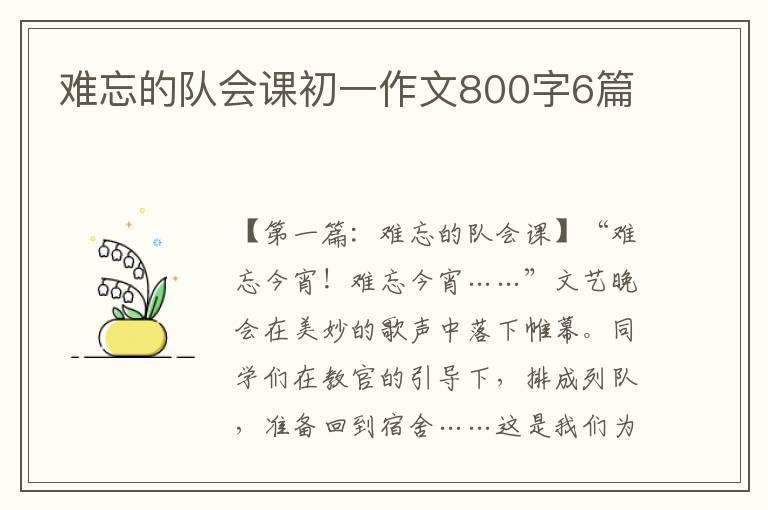 难忘的队会课初一作文800字6篇