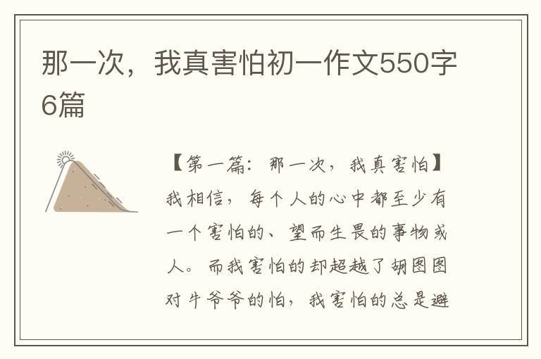 那一次，我真害怕初一作文550字6篇