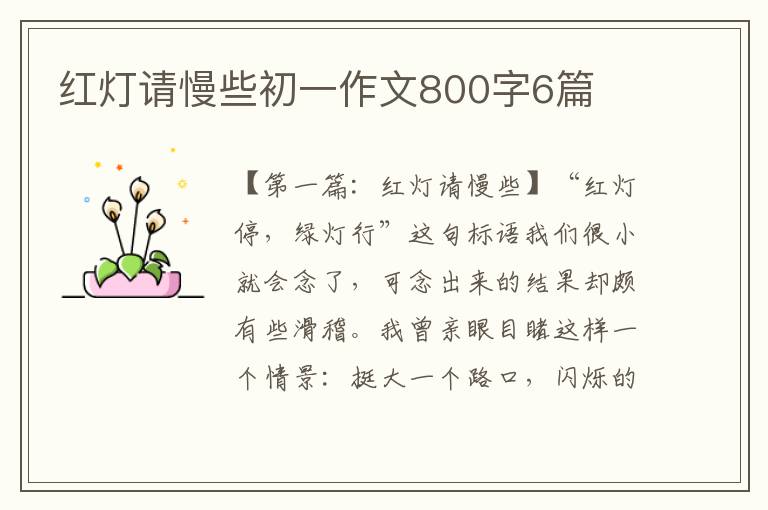 红灯请慢些初一作文800字6篇